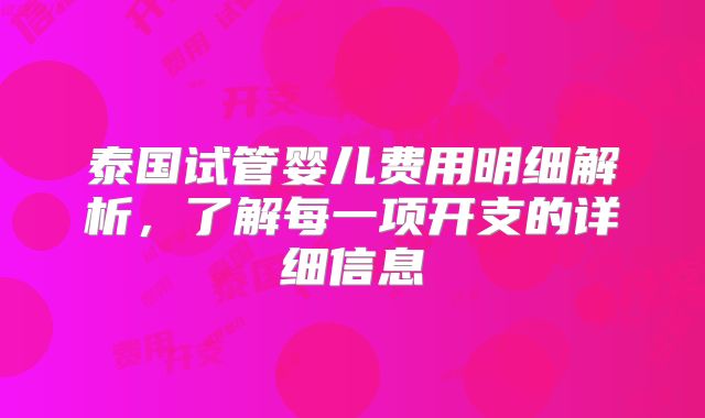 泰国试管婴儿费用明细解析，了解每一项开支的详细信息