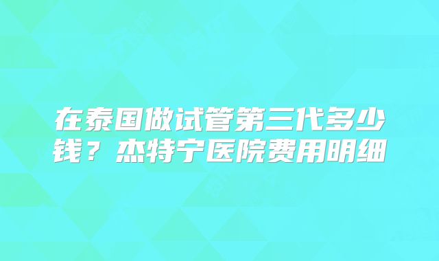 在泰国做试管第三代多少钱?杰特宁医院费用明细