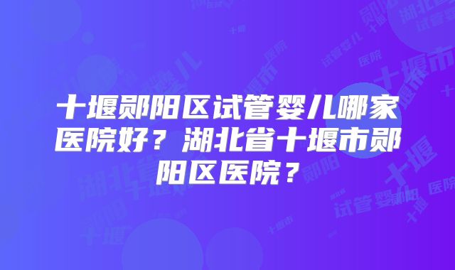 十堰郧阳区试管婴儿哪家医院好？湖北省十堰市郧阳区医院？
