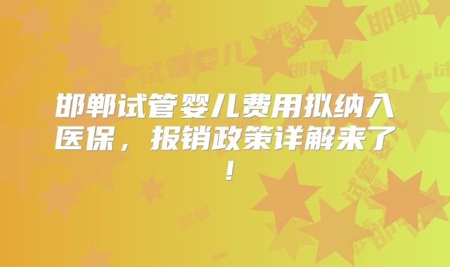 邯郸试管婴儿费用拟纳入医保，报销政策详解来了！