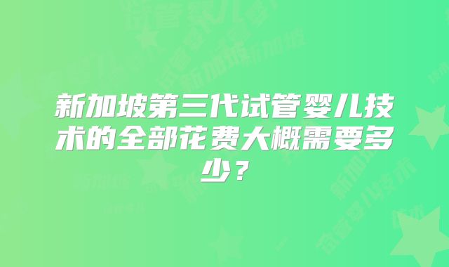 新加坡第三代试管婴儿技术的全部花费大概需要多少?