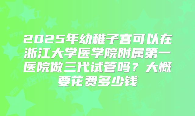 2025年幼稚子宫可以在浙江大学医学院附属第一医院做三代试管吗?大概要花费多少钱