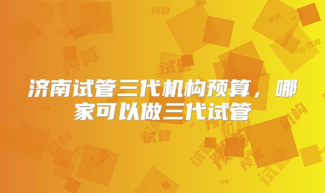 济南试管三代机构预算，哪家可以做三代试管
