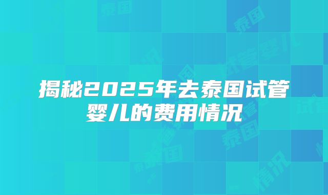 揭秘2025年去泰国试管婴儿的费用情况