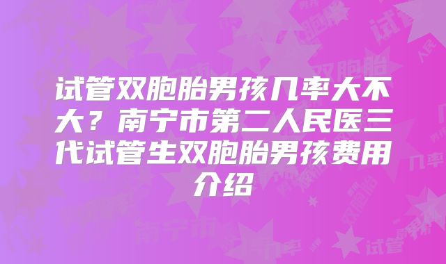试管双胞胎男孩几率大不大?南宁市第二人民医三代试管生双胞胎男孩费用介绍