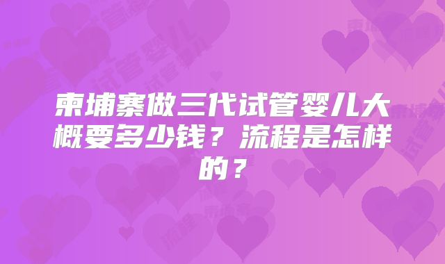 柬埔寨做三代试管婴儿大概要多少钱?流程是怎样的?