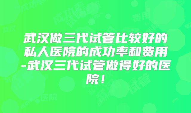 武汉做三代试管比较好的私人医院的成功率和费用-武汉三代试管做得好的医院!