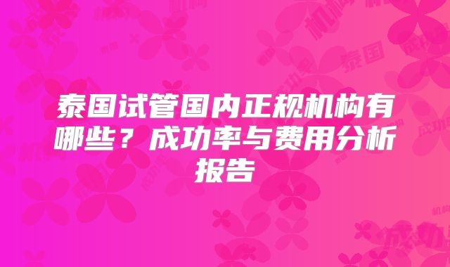 泰国试管国内正规机构有哪些？成功率与费用分析报告