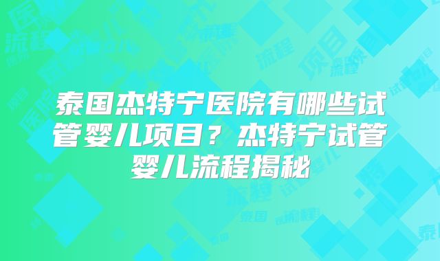 泰国杰特宁医院有哪些试管婴儿项目？杰特宁试管婴儿流程揭秘