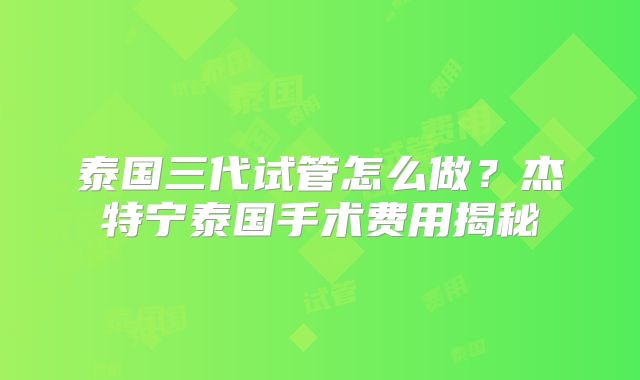 泰国三代试管怎么做？杰特宁泰国手术费用揭秘
