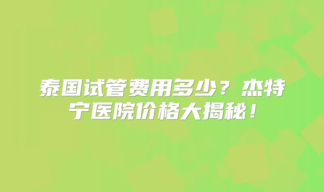 泰国试管费用多少？杰特宁医院价格大揭秘！
