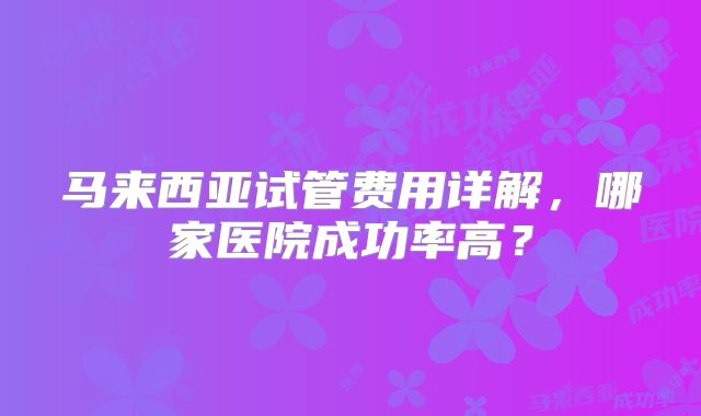 马来西亚试管费用详解，哪家医院成功率高？