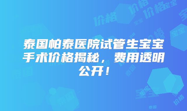 泰国帕泰医院试管生宝宝手术价格揭秘，费用透明公开！