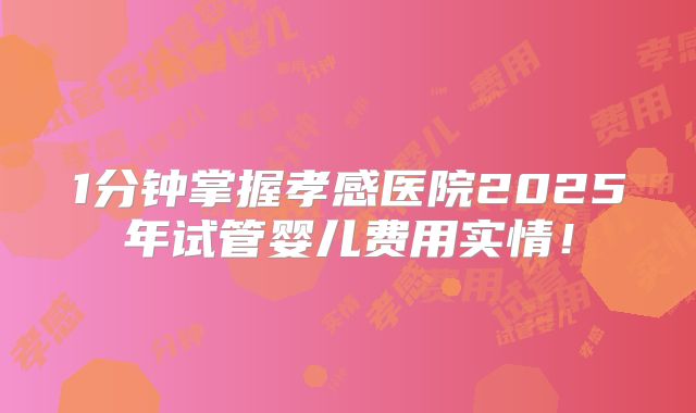 1分钟掌握孝感医院2025年试管婴儿费用实情！
