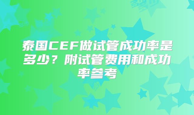 泰国CEF做试管成功率是多少？附试管费用和成功率参考
