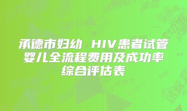 承德市妇幼 HIV患者试管婴儿全流程费用及成功率综合评估表