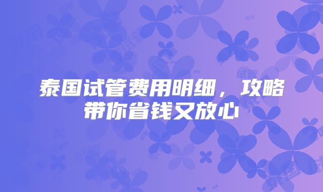 泰国试管费用明细，攻略带你省钱又放心