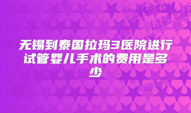 无锡到泰国拉玛3医院进行试管婴儿手术的费用是多少