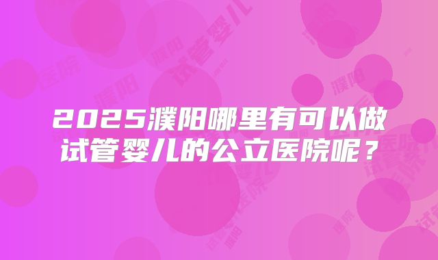2025濮阳哪里有可以做试管婴儿的公立医院呢？