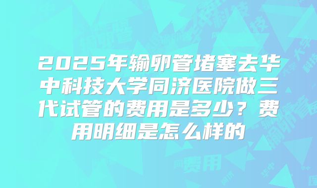 2025年输卵管堵塞去华中科技大学同济医院做三代试管的费用是多少?费用明细是怎么样的