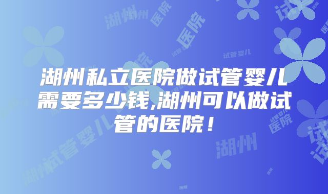 湖州私立医院做试管婴儿需要多少钱,湖州可以做试管的医院!
