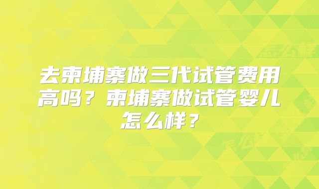 去柬埔寨做三代试管费用高吗?柬埔寨做试管婴儿怎么样?