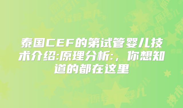 泰国CEF的第试管婴儿技术介绍:原理分析:，你想知道的都在这里