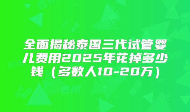 全面揭秘泰国三代试管婴儿费用2025年花掉多少钱（多数人10-20万）