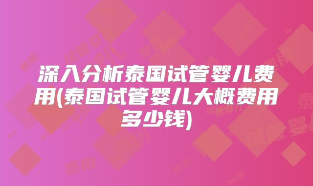 深入分析泰国试管婴儿费用(泰国试管婴儿大概费用多少钱)
