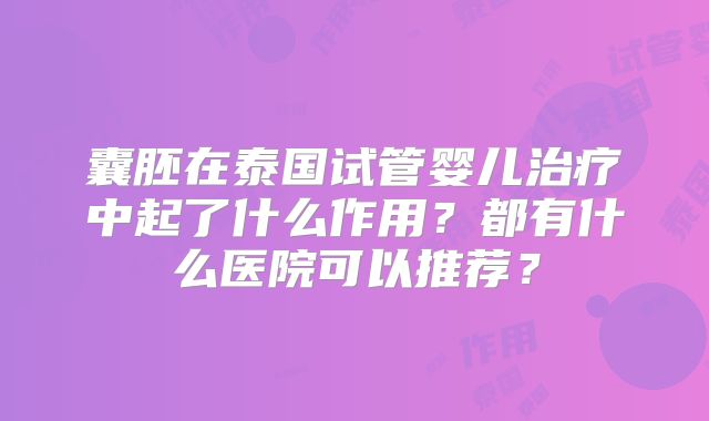 囊胚在泰国试管婴儿治疗中起了什么作用？都有什么医院可以推荐？