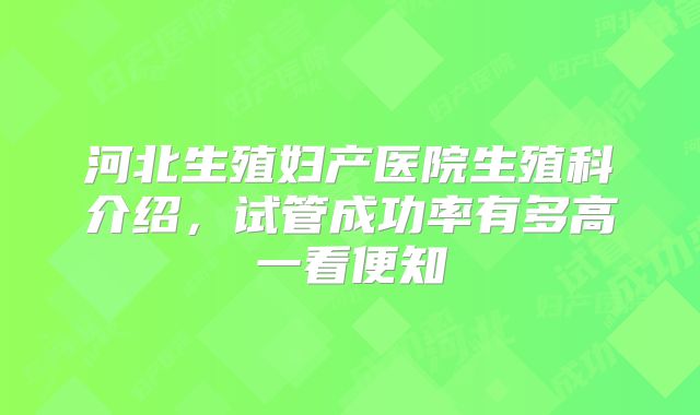 河北生殖妇产医院生殖科介绍，试管成功率有多高一看便知