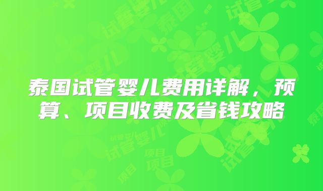 泰国试管婴儿费用详解,预算、项目收费及省钱攻略