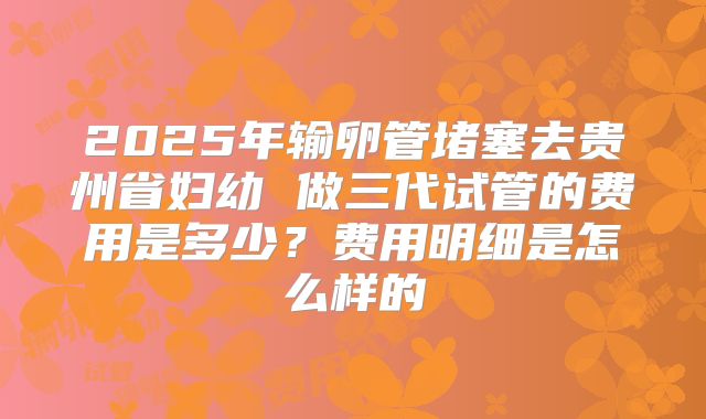 2025年输卵管堵塞去贵州省妇幼 做三代试管的费用是多少？费用明细是怎么样的