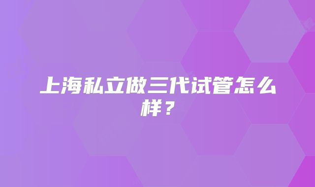 上海私立做三代试管怎么样？