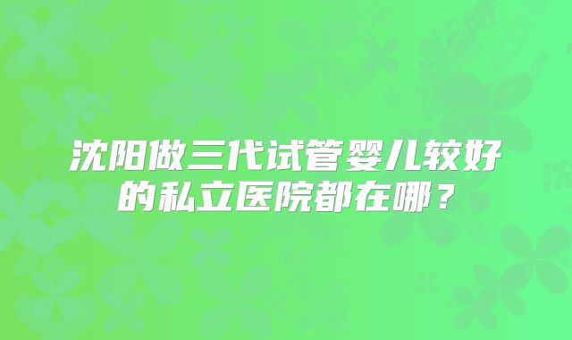 沈阳做三代试管婴儿较好的私立医院都在哪？