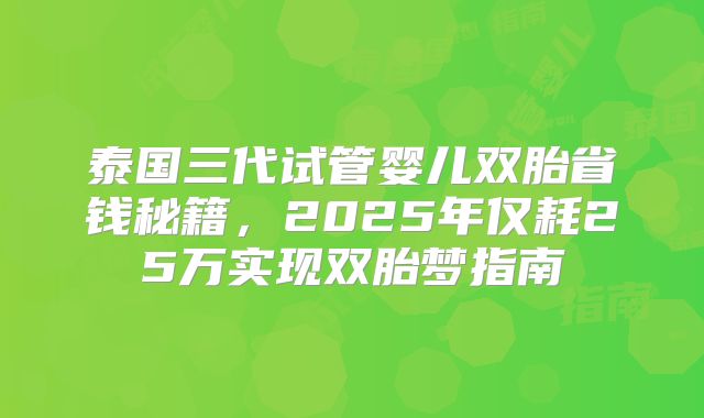 泰国三代试管婴儿双胎省钱秘籍，2025年仅耗25万实现双胎梦指南