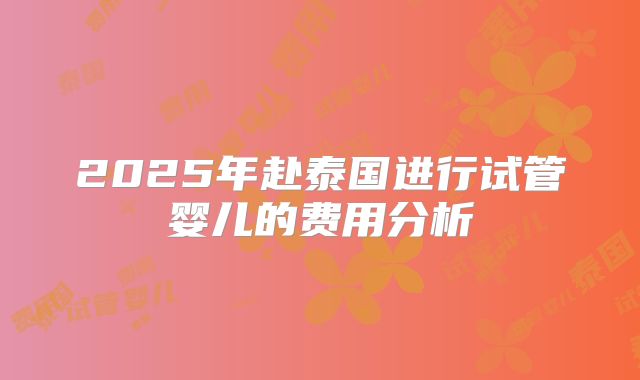 2025年赴泰国进行试管婴儿的费用分析