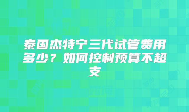 泰国杰特宁三代试管费用多少？如何控制预算不超支