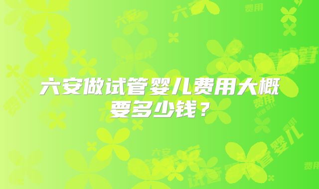 六安做试管婴儿费用大概要多少钱?