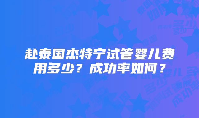 赴泰国杰特宁试管婴儿费用多少？成功率如何？