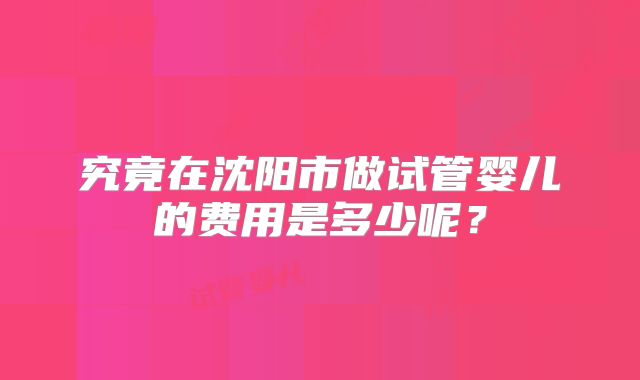 究竟在沈阳市做试管婴儿的费用是多少呢?