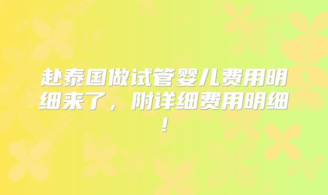 赴泰国做试管婴儿费用明细来了,附详细费用明细!