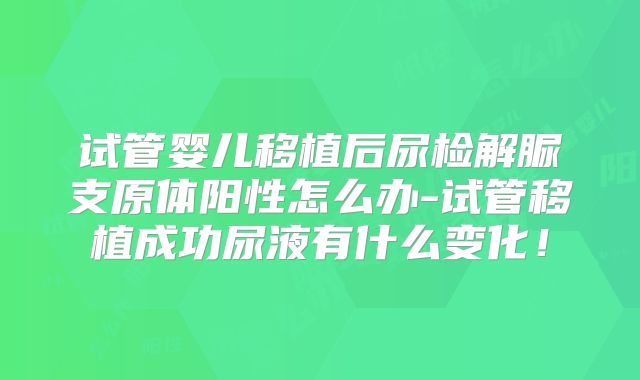 试管婴儿移植后尿检解脲支原体阳性怎么办-试管移植成功尿液有什么变化！