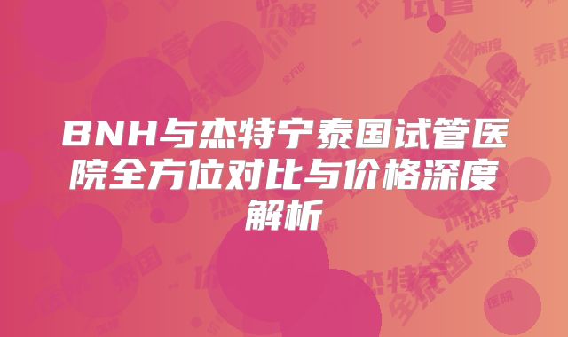 BNH与杰特宁泰国试管医院全方位对比与价格深度解析