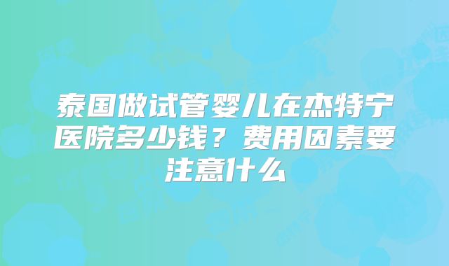 泰国做试管婴儿在杰特宁医院多少钱？费用因素要注意什么