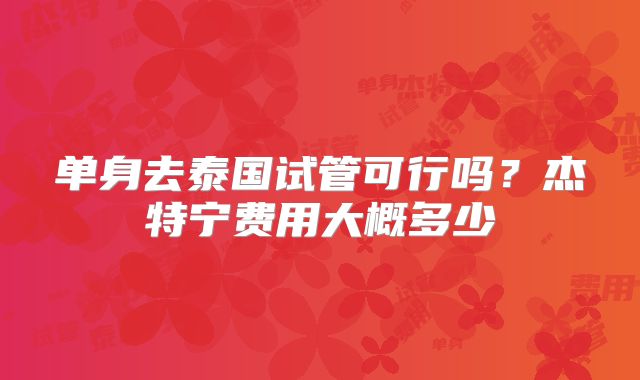 单身去泰国试管可行吗?杰特宁费用大概多少