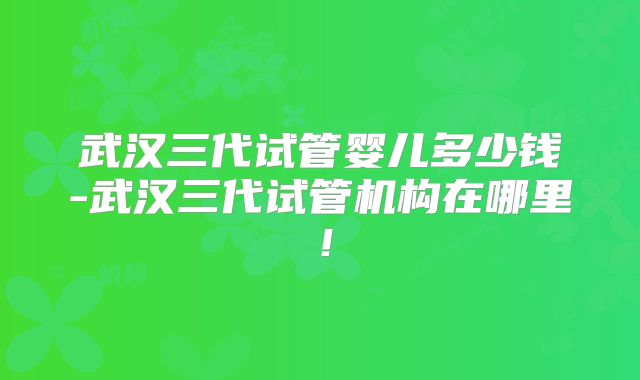 武汉三代试管婴儿多少钱-武汉三代试管机构在哪里！