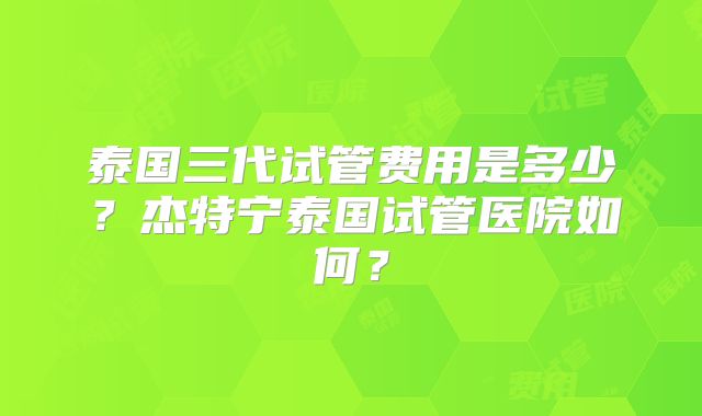 泰国三代试管费用是多少？杰特宁泰国试管医院如何？