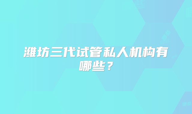 潍坊三代试管私人机构有哪些？