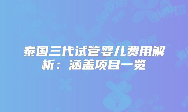 泰国三代试管婴儿费用解析：涵盖项目一览